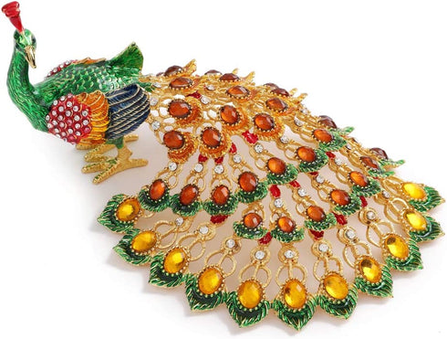 Furuida Peacock Trinket Boxes Hinged Enameled Jewelry Box Hand-Painted Animals Ornaments Craft Gift for Home Decor (Green)