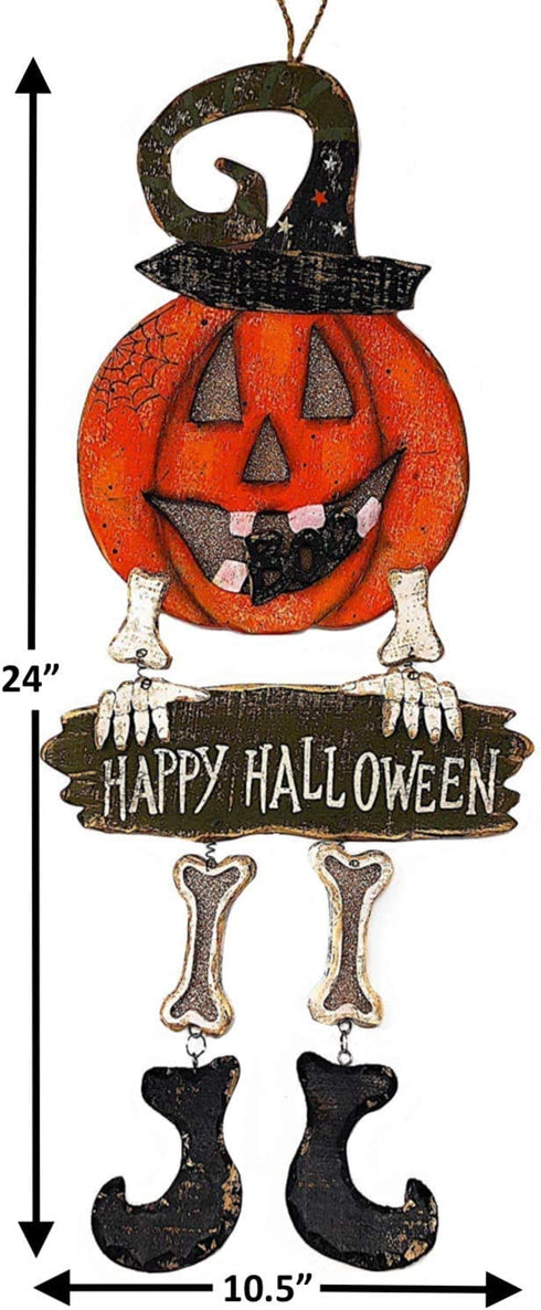 Transpac Halloween Decoration Wall Front Door Wreath Hanging Wood Metal Decor Indoor Outdoor 24" x 10.5" (Pumpkin Boo)
