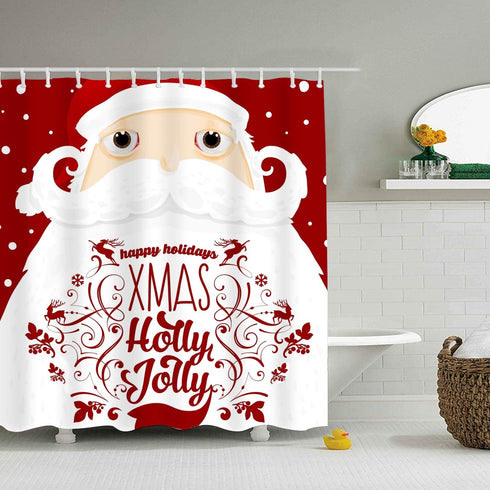 Xmas Holly Jolly Shower Curtain Festive Cute Cartoon Santa Claus with Many Gifts Merry Christmas Shower Curtains Happy New Year Shower Curtain Set with 12 Hooks 60 X 71