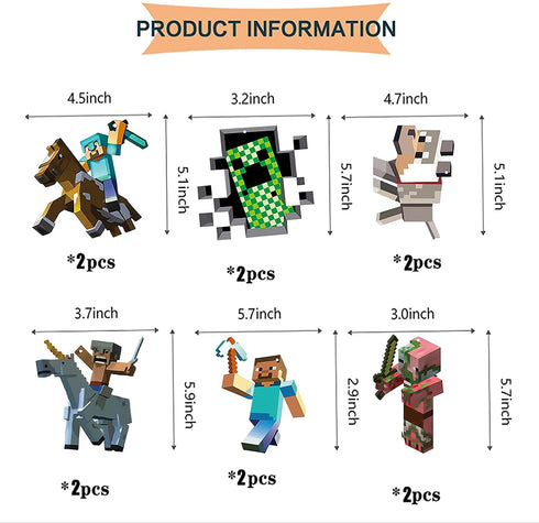 Pixel Style Theme Game Party Supplies Miner Birthday Decorations,12*Hanging Whirlpools Cards For Kids Boys And Girls Themes€¦ (12Set)