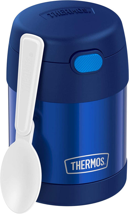 THERMOS FUNTAINER 10 Ounce Stainless Steel Vacuum Insulated Kids Food Jar with Folding Spoon, Navy