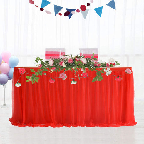 Suppromo 9ft Red Tulle Table Skirts for Rectangle or Round Tables Tutu Table Skirt Decoration for Christmas Decorations Baby Shower Birthday Party Wedding Table Decorations(Red, L9(ft)*H 30in)