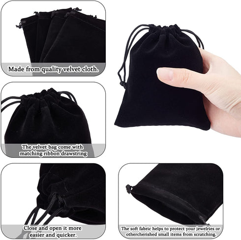PH PandaHall 50 Pack Velvet Jewelry Pouches Bags 3.9x 4.7inch Black Velvet Cloth Jewelry Pouches Drawstring Bags for Jewelry Bracelets and Watches Storage
