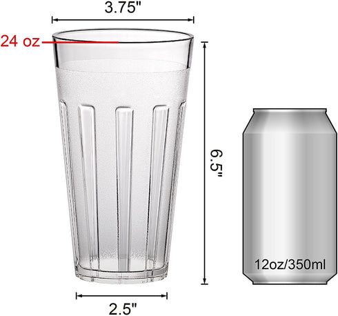 Amazing Abby - Stripe - 24-Ounce Plastic Tumblers (Set of 8), Plastic Drinking Glasses, All-Clear High-Balls, Reusable Plastic Cups, Stackable, BPA-Free, Shatter-Proof, Dishwasher-Safe