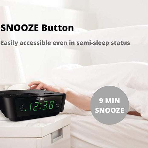 PHILIPS Digital Alarm Clock Radio for Bedroom FM Radio, LED Display, Easy Snooze, Sleep Timer, Battery Back up (Batteries Sold Seperately)