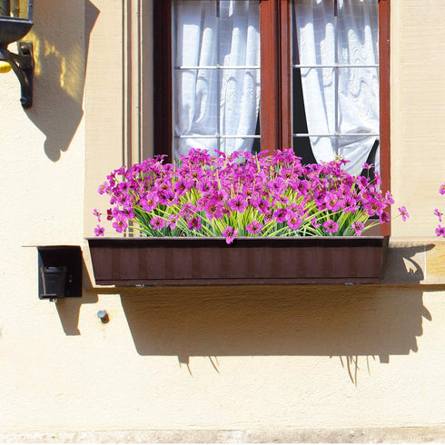 JEMONG 12 Bundles Artificial Flowers Outdoor UV Resistant Fake Flowers No Fade Plastic Plants Garden Porch Window Box Decorating (Purple)