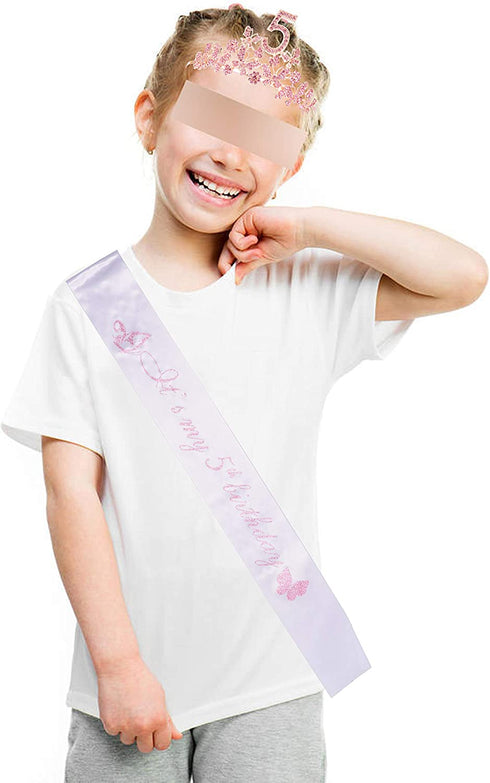 5th Birthday Gifts for Girls, 5th Birthday Tiara and Sash, Its My 5th Birthday Sash and Crystal Tiara, 5th Birthday Decorations for Girls, 5th Birthday Party Supplies, Happy 5th Birthday