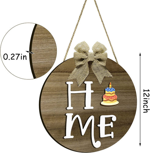 Jetec Home Interchangeable Welcome Sign, Seasonal Front Door Decor with 16 Changeable Ornament, Rustic Wood Round Wall Hanging Sign for Valentines Easter Independence Day Holiday Porch