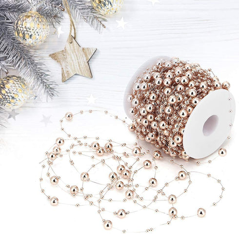 30m Rose Gold Fish Line Beads, Rose Gold Abs Artificial Pearl Beaded Chain, Gypsophila Jewelry for DIY Craft Garland Wedding Center Decoration Party Supplies DIY Wedding Accessories