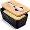 Large Butter Dish Porcelain Butter Dish with Lid and Knife for Countertop Double Silicone Seal Butter Dishes with Covers Perfect for West or East Coast Butter, Unique Stone Pattern Black