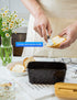 Large Butter Dish Porcelain Butter Dish with Lid and Knife for Countertop Double Silicone Seal Butter Dishes with Covers Perfect for West or East Coast Butter, Unique Stone Pattern Black