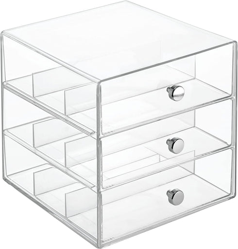 iDesign 3 Plastic Vanity, Compact Storage Organization Drawers Set for Cosmetics, Glasses, Dental Supplies, Hair Care, Bathroom, Dorm, Desk, Countertop, Office, 7" x 6.5" x 6.5"