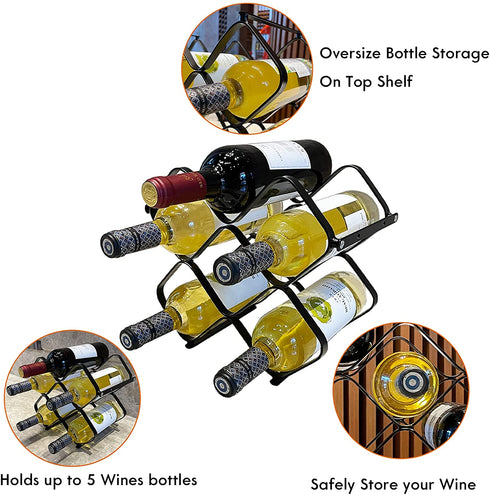 Wine Racks 6 Bottles Wine Bottle Holder, Countertop or Wall Mounted for Wine Storage, Hanging Wine Storage Shelf, Black Metal Wine Rack Bottles Holder Organizer for Bar, Kitchen, Cabinet, Pantry