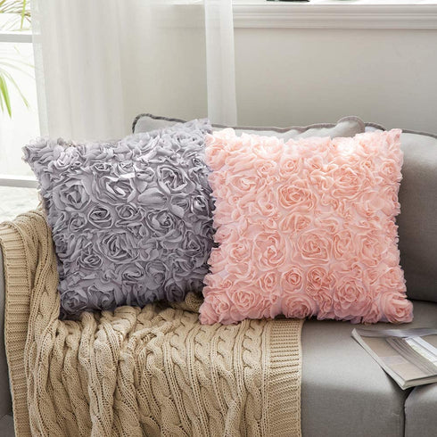 MIULEE Pack of 2 3D Decorative Spring Romantic Stereo Chiffon Rose Flower Pillow Cover Solid Square Pillowcase for Sofa Bedroom Car 18x18 Inch 45x45 cm Peach Pink Wedding