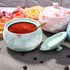 Ceramic Sugar Bowl with Lid, Ceramics Cyan Sugar Salt Pepper Storage Jar Seasoning Pot with Lid and Spoon for Home and Kitchen