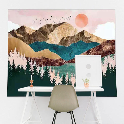 QWQHI Wall Tapestry, Nature Tapestry Mountain Sunset Forest Tapestry Wall Hanging for Living Room Bedroom