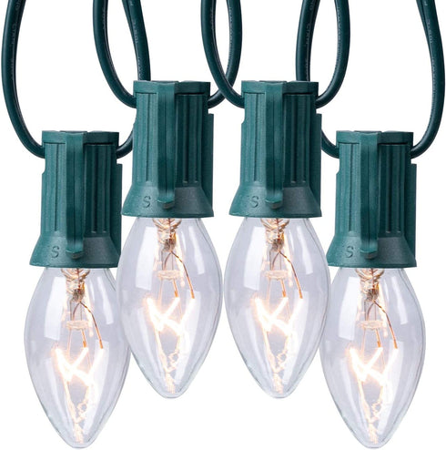 C9 Clear Christmas String Lights, Outdoor Christmas Lights String, Hanging Christmas Roofline Lights, Patio Lights for Outdoor Decor, Green Wire, 25 Feet