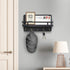 Key Holder and Mail Shelf Wall Mounted, Decorative Wall Mail Organizer with Shelf, Wood Hanging Mail Sorter Shelf with 5 Key Hooks, 100% Pine Wood Letter, Bill and Newspaper Storage Shelf (Black)