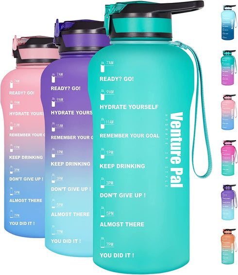 Venture Pal Water Bottle with Motivational Time Marker & Straw, BPA Free Leak Proof Water Jug to Remind You Drink More Water for Fitness and Outdoor Enthusiasts