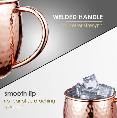 Raajsee Moscow Mule 18 ounce Pure Copper Mugs Set of 2 Solid Hammered Design Gift Set