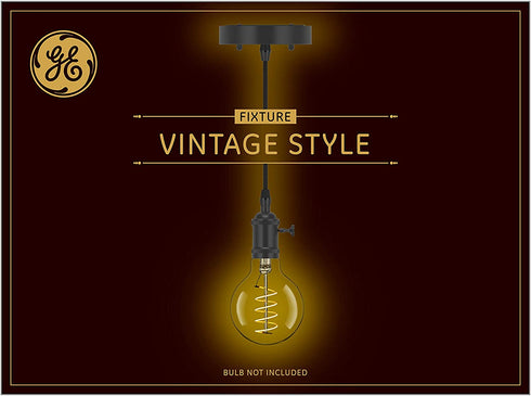 GE Vintage Style Pendant Light Fixture for Medium Base Bulb, 60-Watt Maximum, Black, 1-Pack