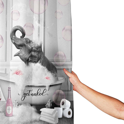WALLOHERE Grey Shower Curtains Elephant in Bathtub with Pink Bubbles Shower Curtain Funny Animal Theme Thick Plastic Shower Curtains Waterproof Polyester for Home Decorations Bathroom 60x72 Inch