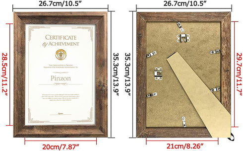 Amazon Brand Pinzon A4 Picture Frames, Rustic Certificate Document Frame, Wall Hanging and Tabletop, A4 Photo Frames, Brown (Set of 2)