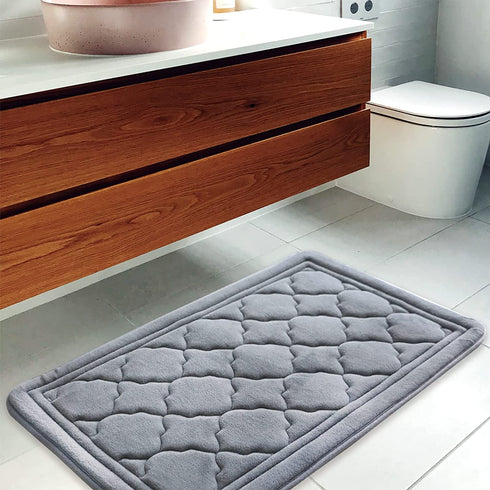 Memory Foam Bath Mat Soft Bath Rugs for Bathroom Non Slip Thick Absorbent Super Cozy Velvet Bathroom Rug Quick Dry Mat for Shower Floor Carpet (17 x 24 Inches,Grey)