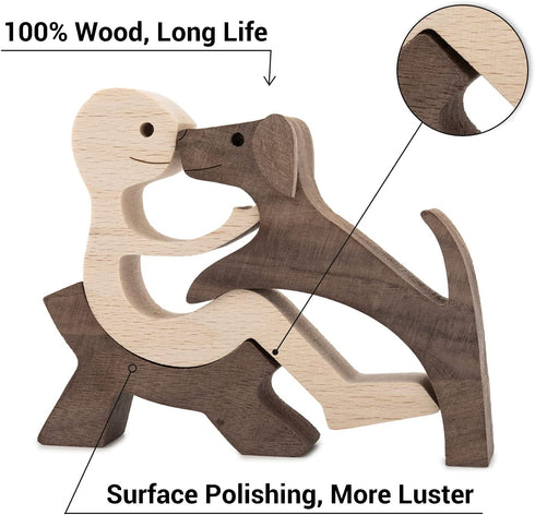 Handmade Wood Decor Sculptures, Sitting Man and Dog Statue, Carved Creative Home Office Gift Decoration Natural ECO Friendly