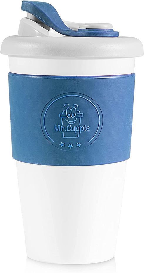 Mr.Cuppie 16oz Reusable Coffee Cups with Lids ,Dishwasher and Microwave Friendly Cup, Travel Coffee Mug Silicone Sleeve ,Portable To Go Coffee Mug (Space Blue)