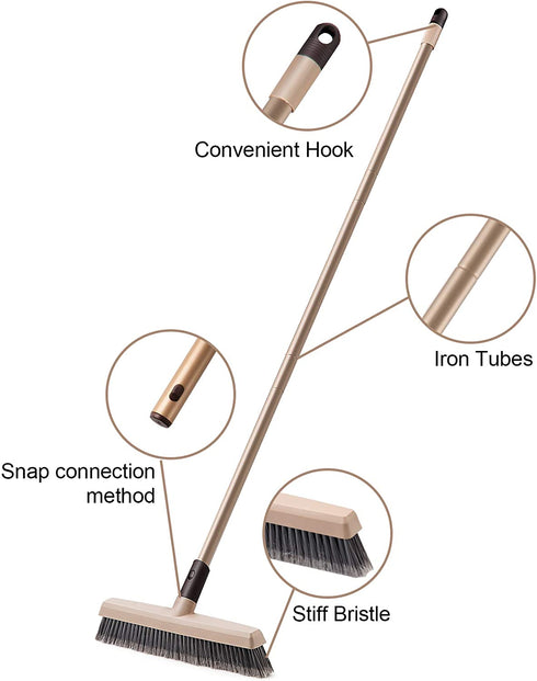 Eyliden Push Broom 12.6" Wide Multi-Surface Heavy Duty Angle Broom, 48" Long Handle, Stiff Bristle Broom Brush for Cleaning Patio Garage Deck Concrete Wood Stone Tile Indoor Outdoor Rough Floor