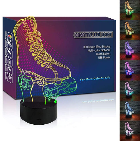 HIPIYA Roller Skate LED 3D Illusion Night Light USB Wheel Skating Shoes Lamp Birthday Gift for Teen Boy Girl Kid Teenager Adult Women Sports Bedroom Decoration Room Decor (Shoes)