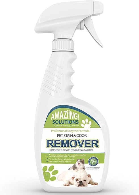 Amaziing Solutions Pet Odor Eliminator and Stain Remover Carpet Cleaner for Dog Urine and Cat Pee, Professional Strength Enzymatic Solution, Natural Enzymes for Carpet and Hardwood Floors (32oz)