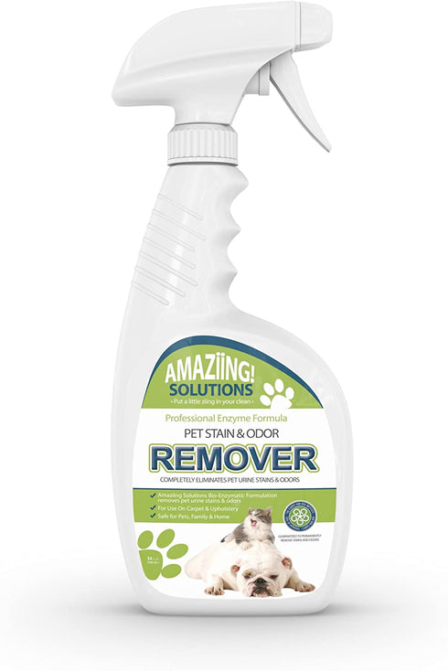 Amaziing Solutions Pet Odor Eliminator and Stain Remover Carpet Cleaner for Dog Urine and Cat Pee, Professional Strength Enzymatic Solution, Natural Enzymes for Carpet and Hardwood Floors (32oz)