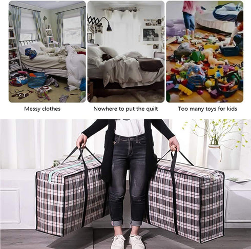 Heavy Duty Large Moving Bags, 90L Big Organizer Storage Bags With Durable Zipper, Water Resistant Totes, Carrying Bag, Camping Bag for Clothes, Bedding, Comforter, Pillow, Moving(Set of 4)