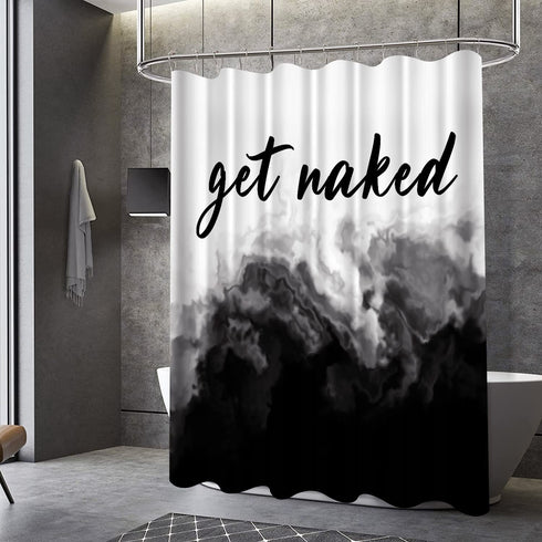 Black Ombre Shower Curtain Get Naked Shower Curtain White Grey Funny Cute Art Fonts Quotes Fabric Shower Curtain Set for Bathroom Decor Waterproof with Hooks, 72 x 72 Inches