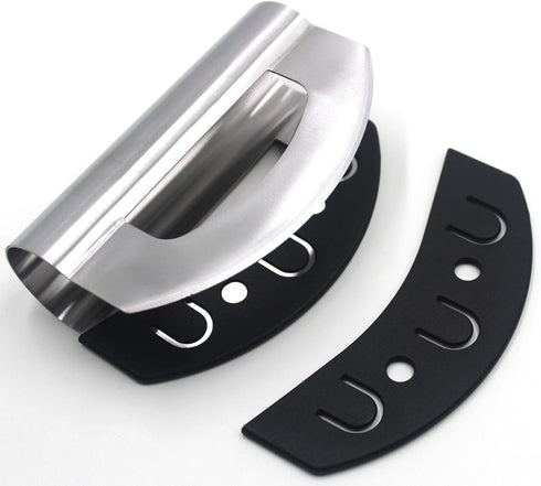 Checkered Chef Mezzaluna Salad Chopper - Stainless Steel Rocker Knife for Lettuce & Vegetables w/ Blade Covers?