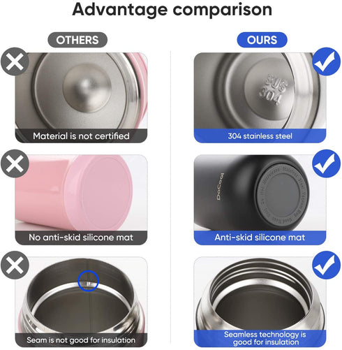 DaCool Insulated Food Jar 24 oz Insulated Lunch Container Keep Food Hot Cold Warm Stainless Steel Vacuum Hot Food for Adult Women Man Lunchbox Leak Proof Wide Mouth for Office Picnic Outdoors - Black