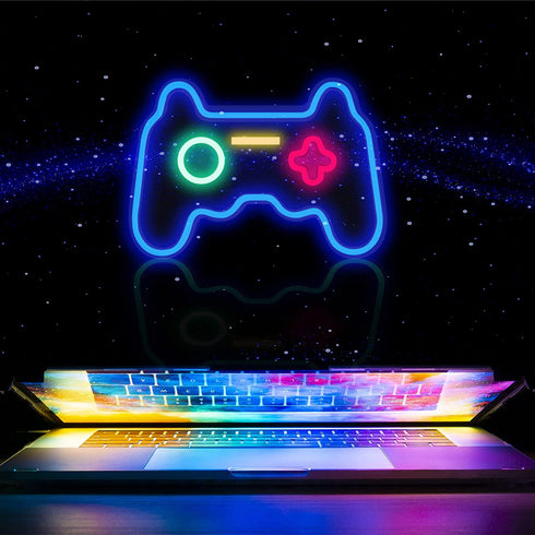 HSEFURNI Neon Sign, Gaming Neon Lights for Bedroom Wall Decor USB Powered Light Up Blue LED Signs, for Gamer Room Decor, Boys, Kids, Teen Gifts Idea, Game Room Accessories, and Party Decorations, 16"x11"