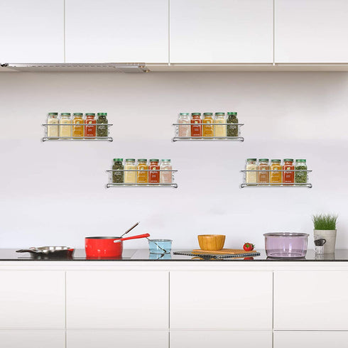 Urban Deco Wall Mounted Spice Rack for wall Space Saving Cabinet Spice Organizer For kitchen, Pantry Spice Jar Organizer Hanging Steel Spice Storage (Silver-4pcs)