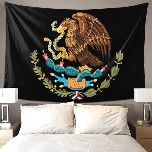 QSMX 40x60 Inches Cool Mexico Flag Eagle Tapestry Wall Hanging, Wall Art Decoration for Bedroom Living Room Dorm, Window Curtain Picnic Mat, Bedspread, Perfect for Teens Adult, Easy to Care