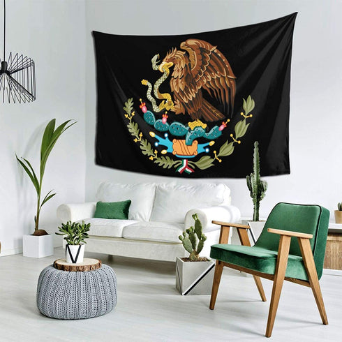 QSMX 40x60 Inches Cool Mexico Flag Eagle Tapestry Wall Hanging, Wall Art Decoration for Bedroom Living Room Dorm, Window Curtain Picnic Mat, Bedspread, Perfect for Teens Adult, Easy to Care
