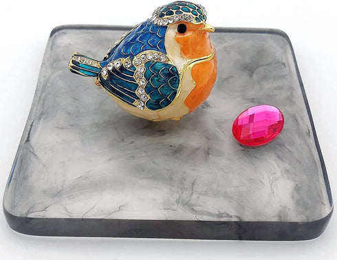 JWT Astyle Robin Bird Hinged Jewelry Box with Stones , Collectible Animal Trinket Box.Rings Earrings Storage Boxes,Bird Figurine Home Decor Gift.