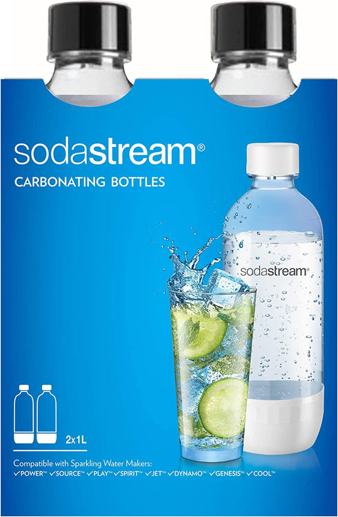 SodaStream Dishwasher Safe 1L Classic DWS Carbonating Bottle Black (twinpack), Pack of 2