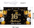WATINC Happy 16th Birthday Backdrop Banner Sweet Sixteen Background Banners 78" x 45" Extra Large Backdrops Balloons Black Gold Party Decorations Supplies