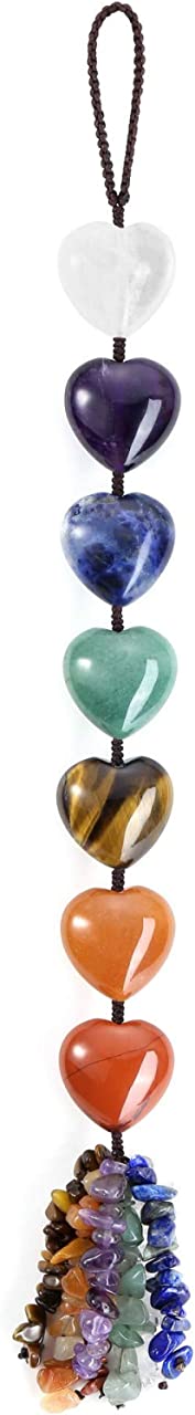 VadiForest 7 Chakra Stones Reiki Healing Crystals Hanging Ornament Love Heart Natural Gemstones Tassels Home Car Decoration Wall Hanger Indoor Decor for Good Luck Yoga Spiritual Meditation¦