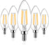 Ascher E12 Candelabra LED Light Bulbs 60 Watt Equivalent, 550 Lumen, Warm White 2700K, Clear LED Filament Candle Bulbs, Non-Dimmable, Pack of 5
