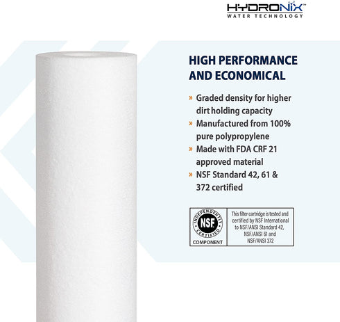 Hydronix SDC-25-2005 Whole House, RO Systems or Commercial Use Sediment Water Filter Cartridge 2.5" x 20" - 5 micron (PACK OF 4)