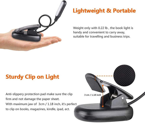 LEPOWER Clip on Book Light/Reading Light/Clip Light with 5 LED Eye Care, 3 Color Changeable, Portable Reading Lamp, Battery & USB Operated, Bed Light for Kids, Bookworms, Students