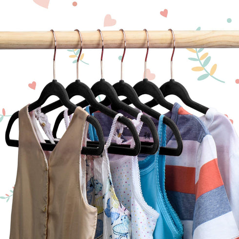 HOUSE DAY Kids Velvet Hangers,60 Pack Non Slip Baby Hangers Ultra Slim Space Saving Childrens Hangers,14" Size for Infant & Toddler Clothes (Black)